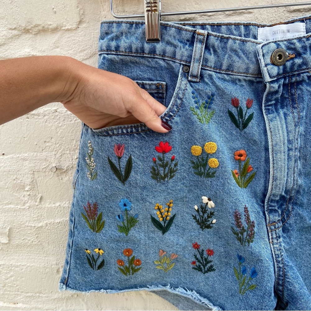 Hand-Embroidered Floral Shorts | Size 8 - Picture 8 of 14